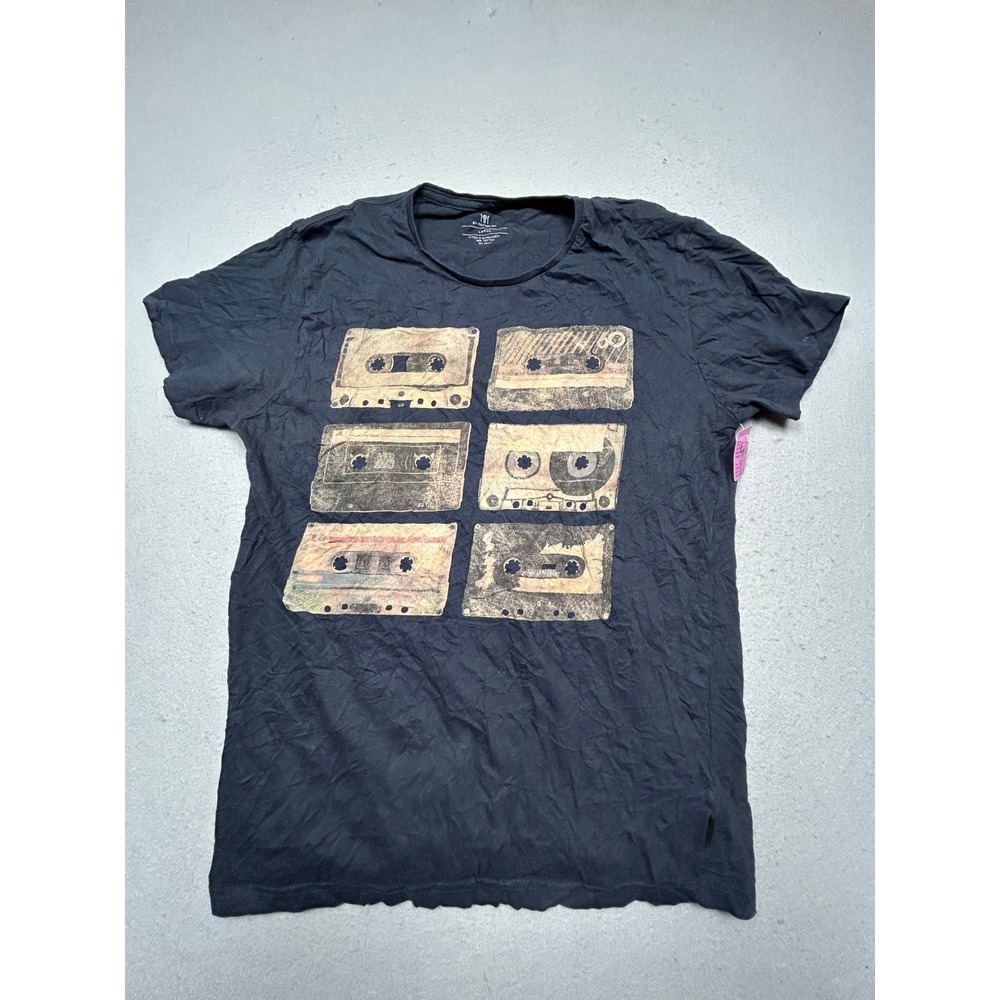 Cotton On T Shirt 100% Cotton Black Cassette Tape Graphic Large Mens